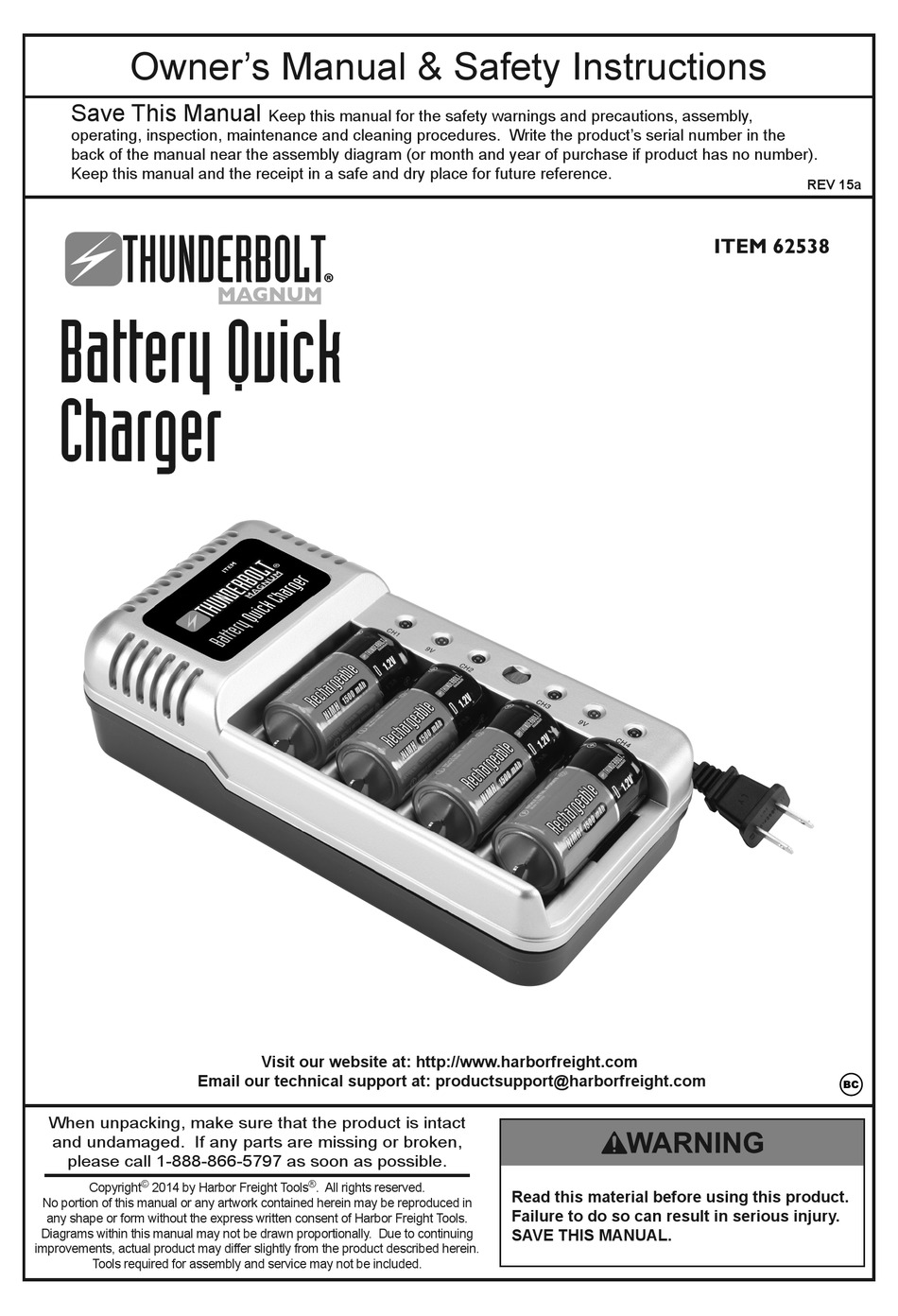 THUNDERBOLT MAGNUM 62538 OWNER'S MANUAL & SAFETY INSTRUCTIONS Pdf Thunderbolt 100 Watt Solar Charge Regulator Manual