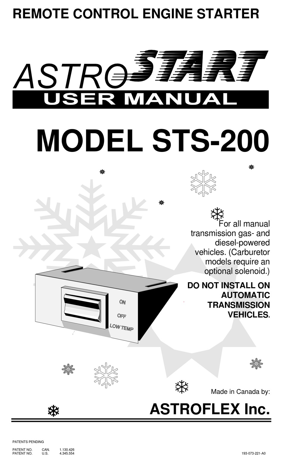 Astrostart Sts 200 User Manual Pdf Download Manualslib