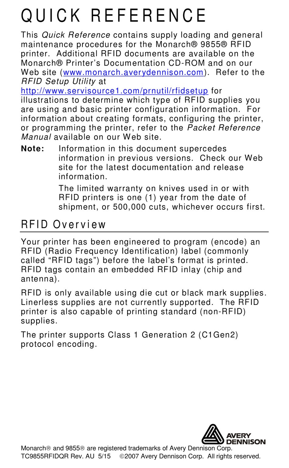 AVERY DENNISON MONARCH 9855 QUICK REFERENCE Pdf Download ManualsLib