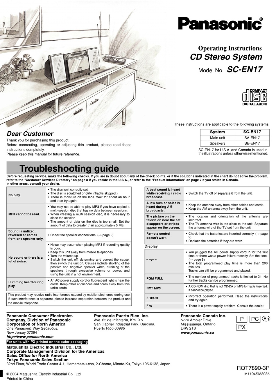 PANASONIC SC-EN17 OPERATING INSTRUCTIONS MANUAL Pdf Download | ManualsLib