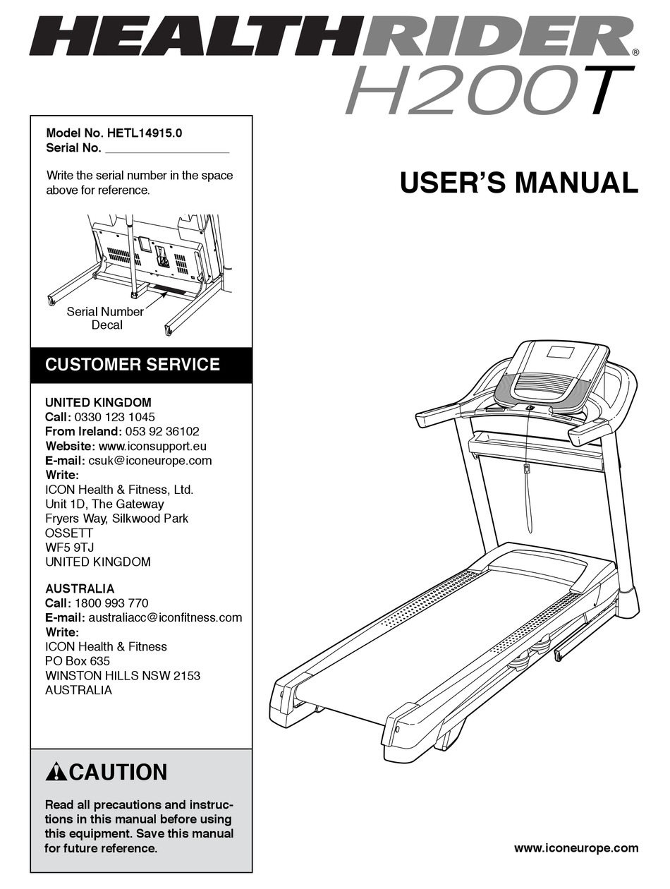 HEALTH RIDER H200T HETL14915.0 USER MANUAL Pdf Download ManualsLib