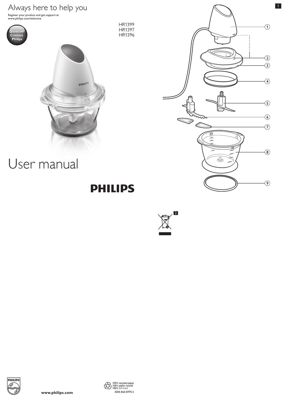 PHILIPS HR1399 USER MANUAL Pdf Download | ManualsLib