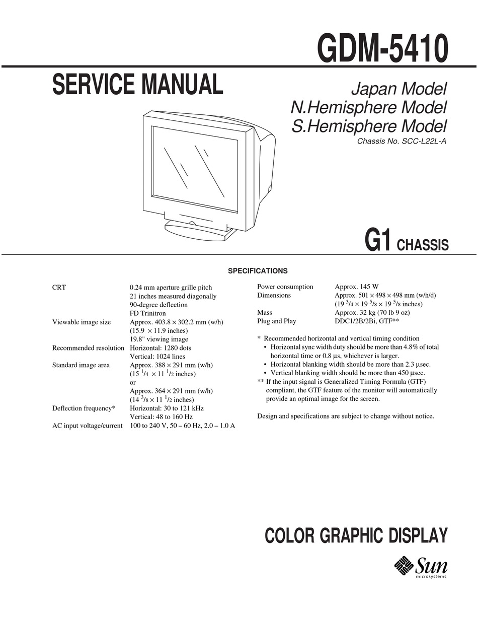 SUN MICROSYSTEMS GDM-5410 SERVICE MANUAL Pdf Download | ManualsLib