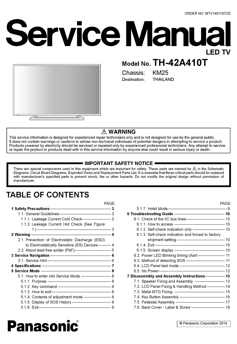PANASONIC TH42A410T SERVICE MANUAL Pdf Download ManualsLib