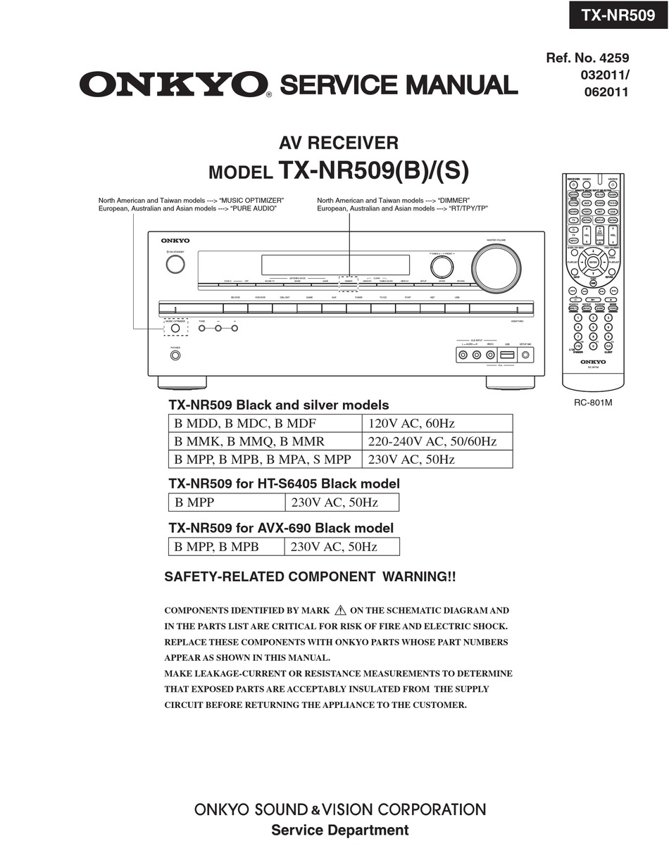 ONKYO TX-NR509 SERVICE MANUAL Pdf Download | ManualsLib