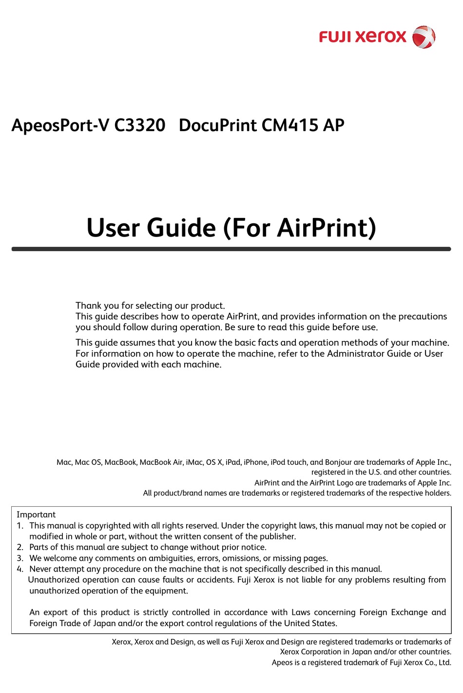 Error Code - Fuji Xerox ApeosPort-V C3320 DocuPrint CM415 AP