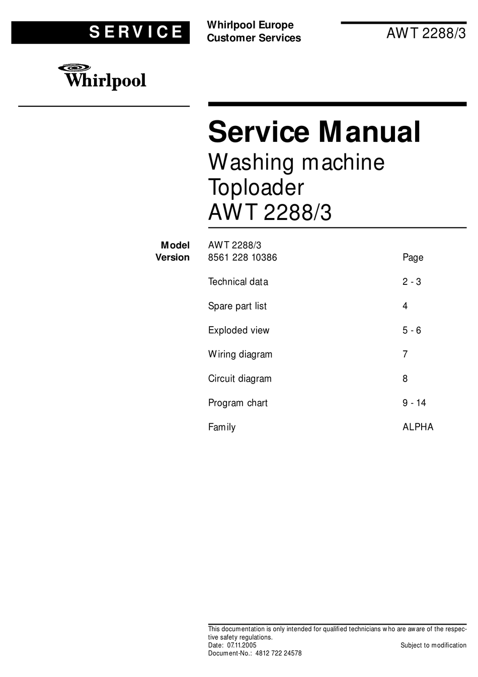 Whirlpool Awt 2288/3 Service Manual Pdf Download | Manualslib