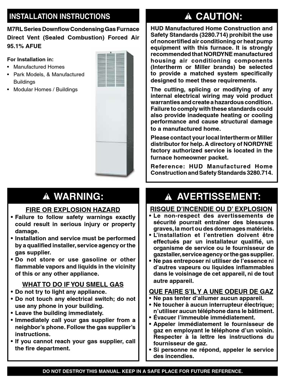 Intertherm M7rl Series Installation Instructions Manual Pdf Download Manualslib