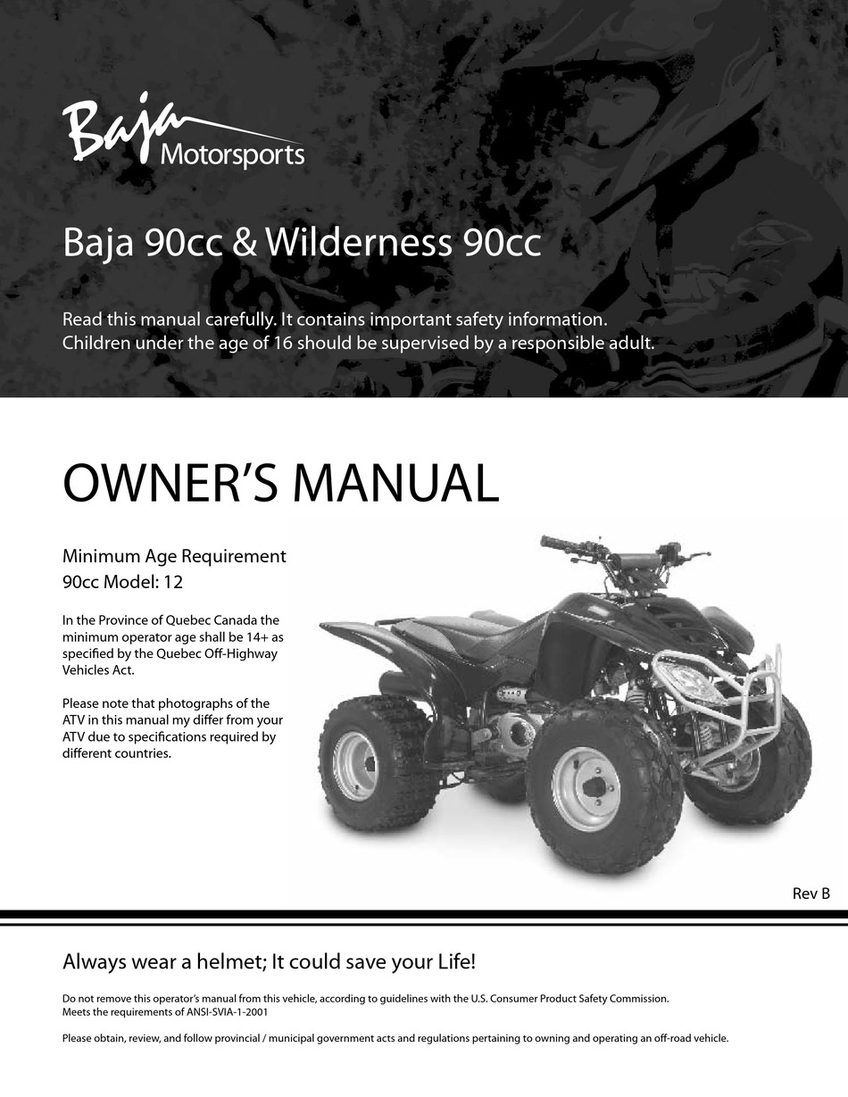 Baja Motorsports Baja 90cc Owner S Manual Pdf Download Manualslib