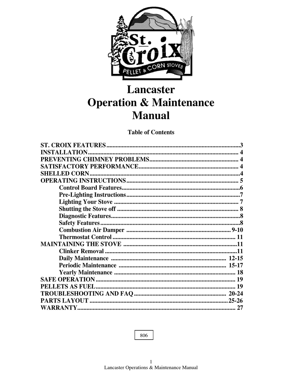 Operating Instructions - St. Croix Lancaster Operation u0026 Maintenance Manual  [Page 5] | ManualsLib