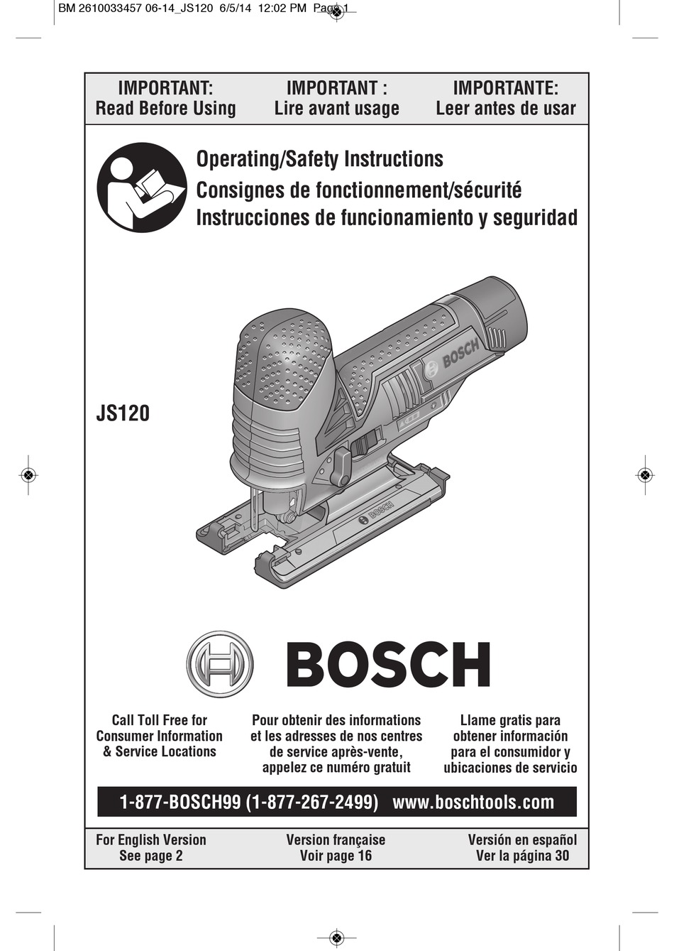 Operating Instructions Bosch JS120 Operating Safety Instructions