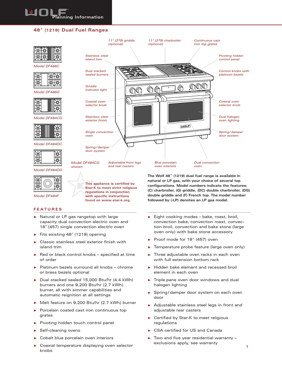 WOLF 48" (1219) DUAL FUEL RANGES PLANNING INFORMATION Pdf Download