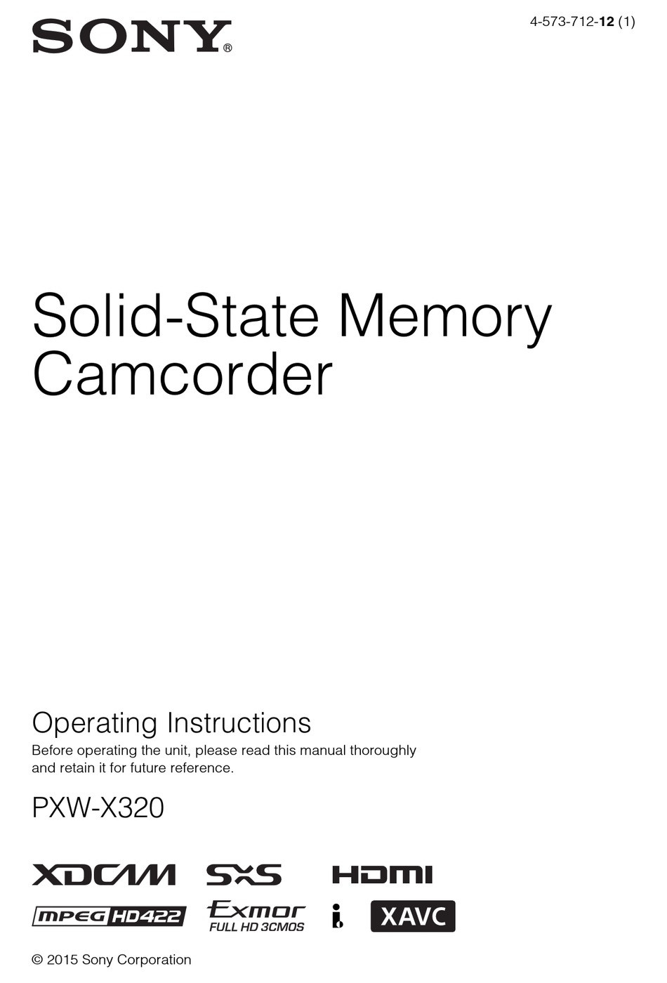 SONY PXWX320 OPERATING INSTRUCTIONS MANUAL Pdf Download ManualsLib