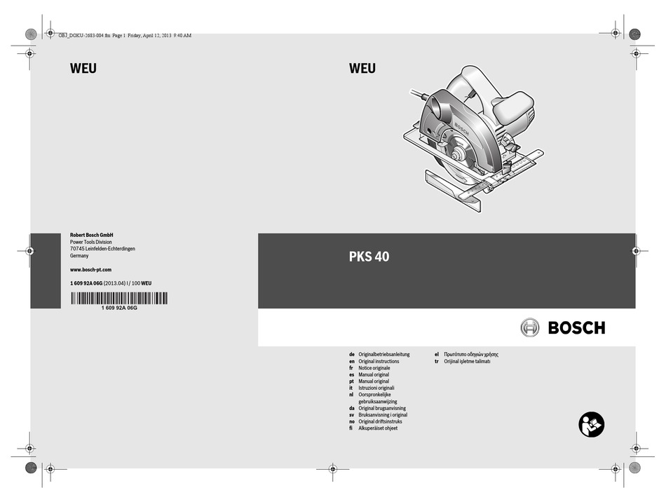 BOSCH PKS 40 ORIGINAL INSTRUCTIONS MANUAL Pdf Download | ManualsLib