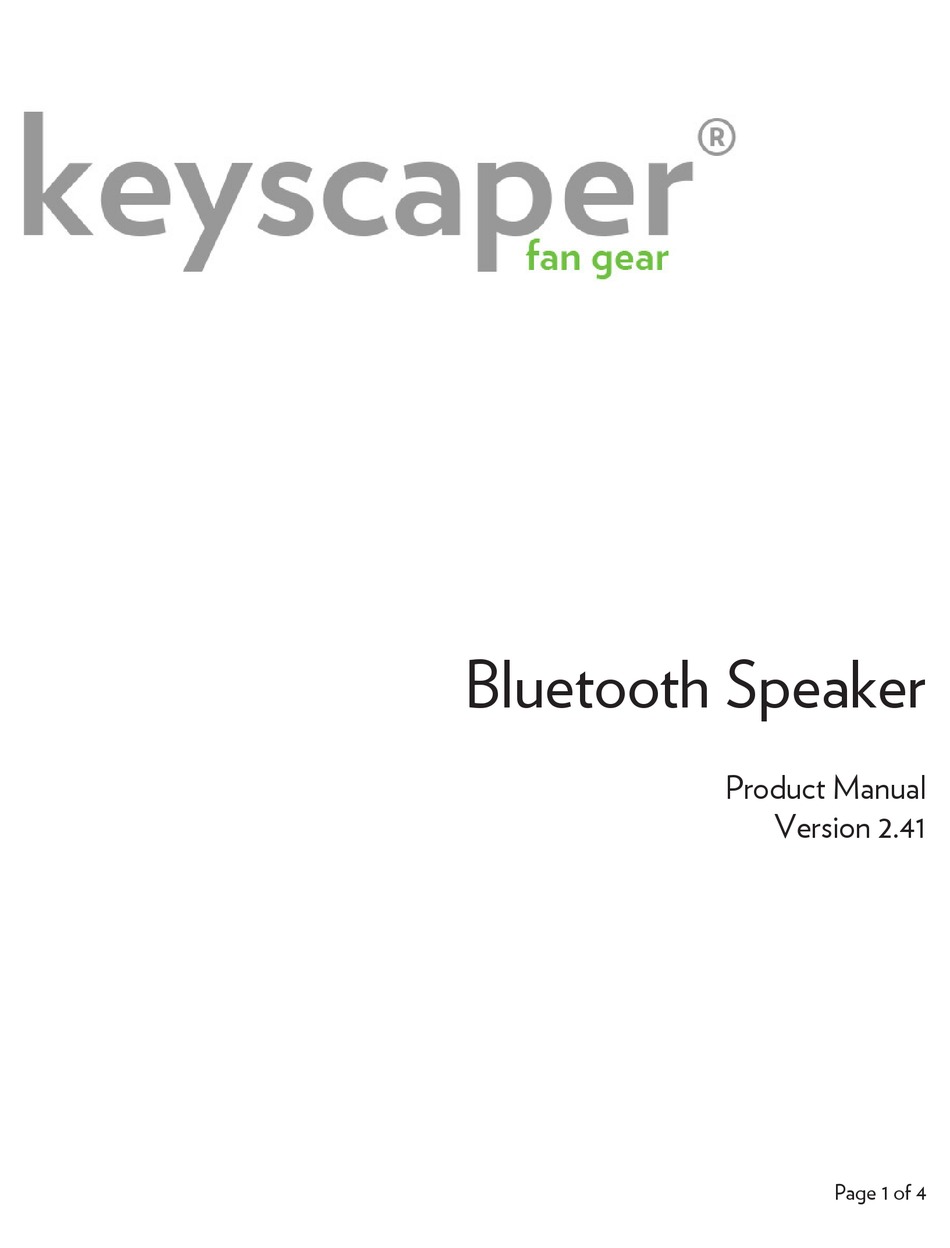 KEYSCAPER BLUETOOTH SPEAKER PRODUCT MANUAL Pdf Download ManualsLib