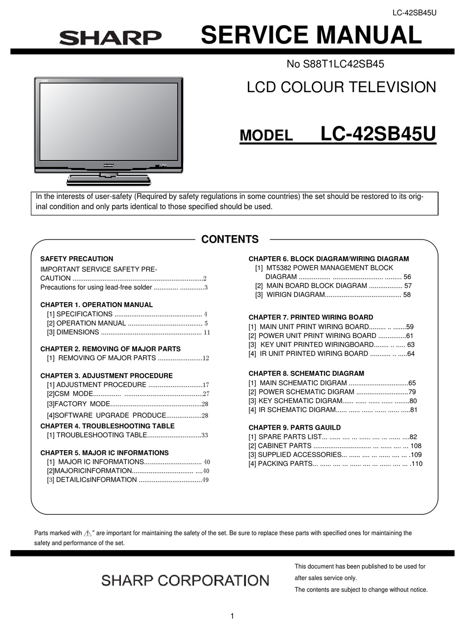 SHARP LC-42SB45U SERVICE MANUAL Pdf Download | ManualsLib