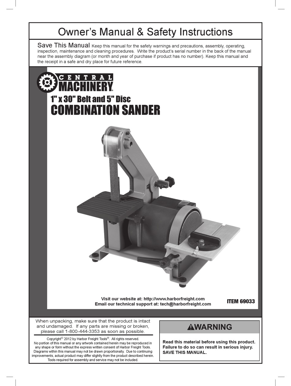 Central Machinery 69033 Owner S Manual Safety Instructions Pdf Download Manualslib
