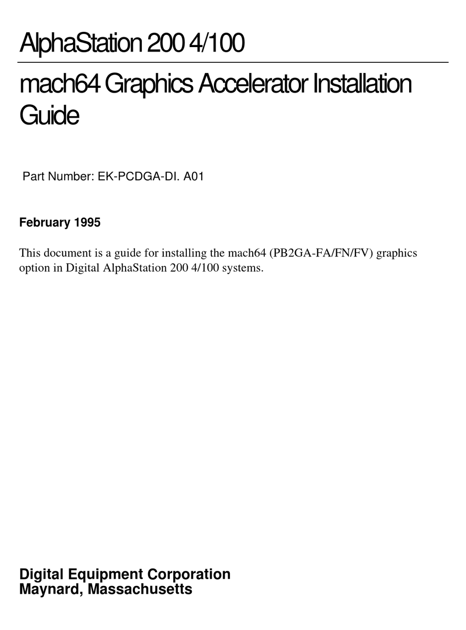 DIGITAL EQUIPMENT MACH64 INSTALLATION MANUAL Pdf Download ManualsLib
