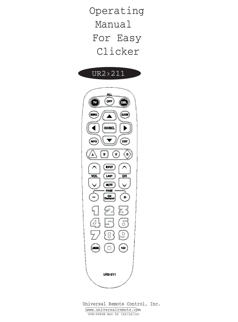 UNIVERSAL REMOTE CONTORL UR2 211 OPERATING MANUAL Pdf Download | ManualsLib