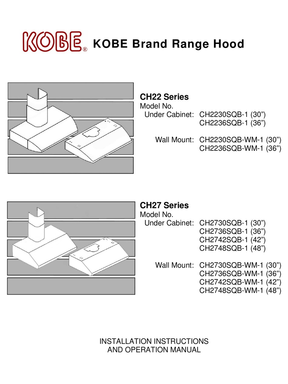 KOBE CH2230SQB1 INSTALLATION INSTRUCTIONS AND OPERATION MANUAL Pdf