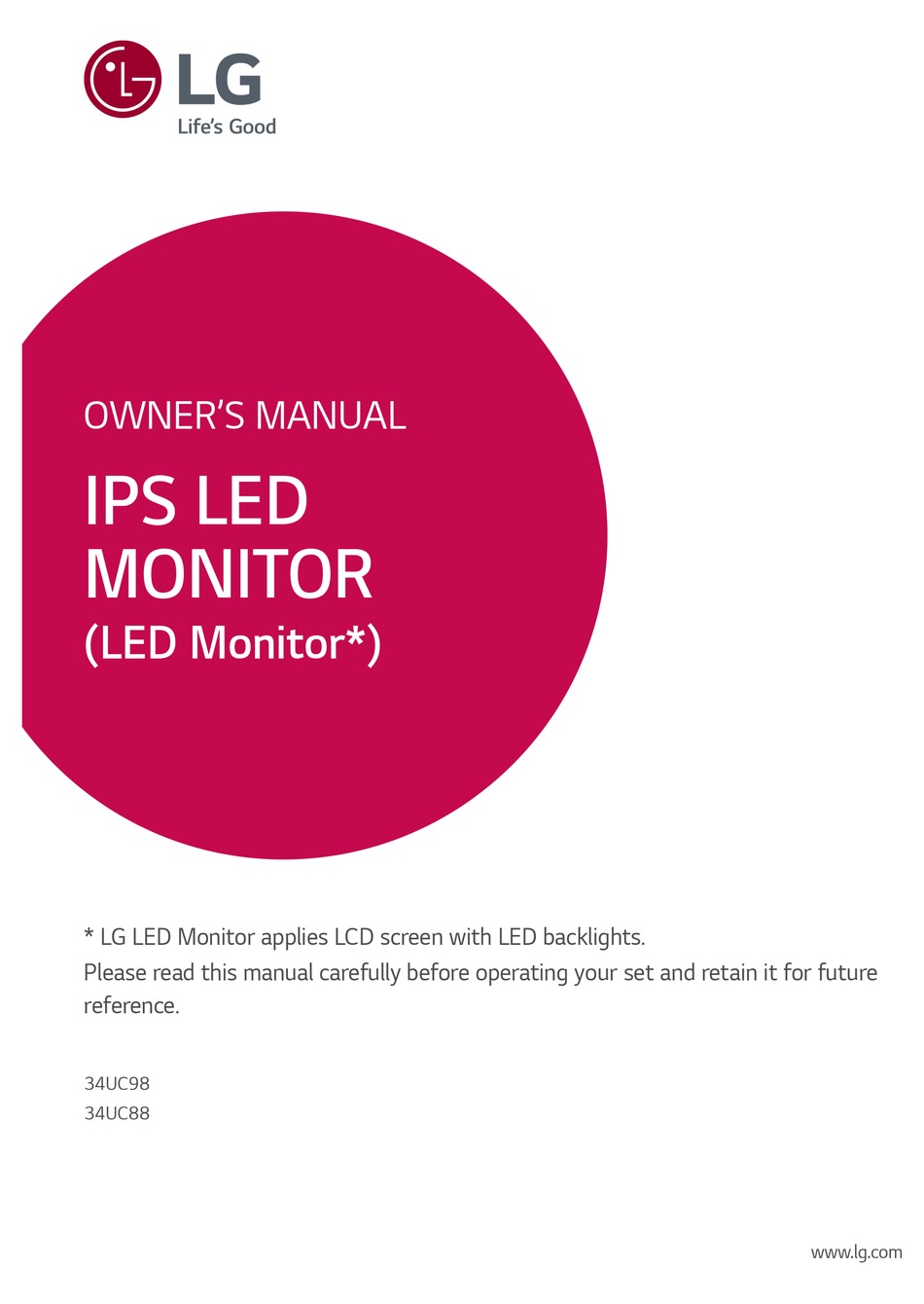 LG 34UC98 OWNER'S MANUAL Pdf Download | ManualsLib