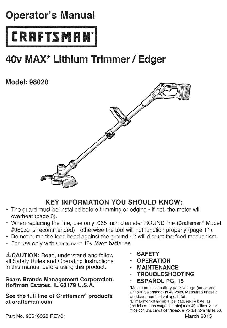craftsman 98020 40v lithium cordless trimmer and edger
