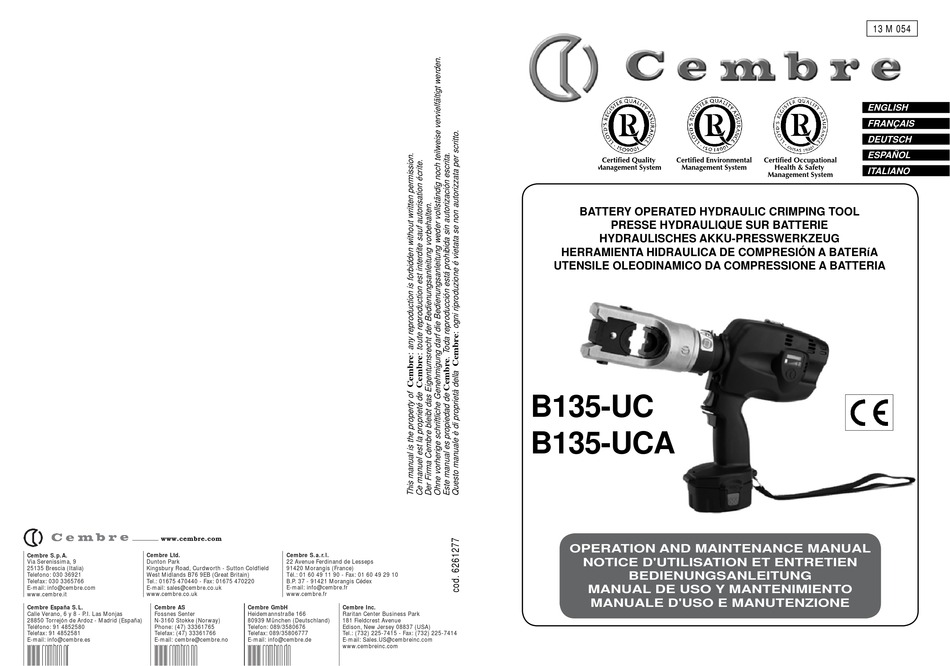 CEMBRE B135-UC OPERATION AND MAINTENANCE MANUAL Pdf Download | ManualsLib