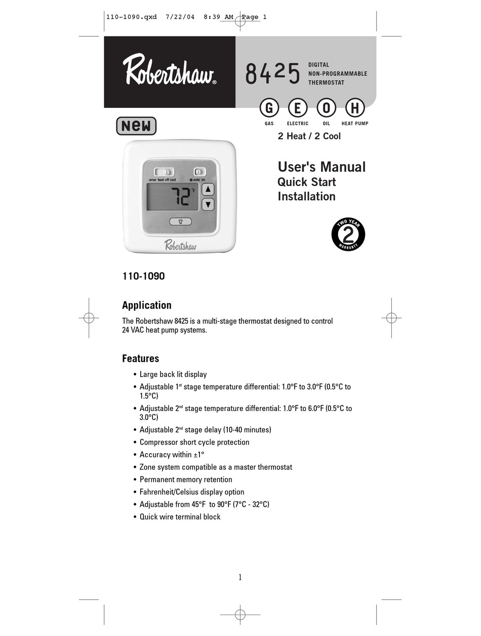 ROBERTSHAW 8425 USER MANUAL Pdf Download ManualsLib