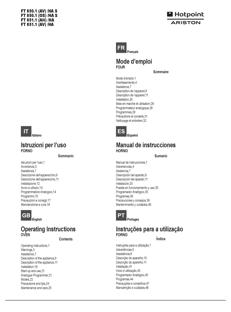 Manutenzione E Cura - Hotpoint Ariston FT 850.1 AV /HA S Operating  Instructions Manual [Page 18] | ManualsLib