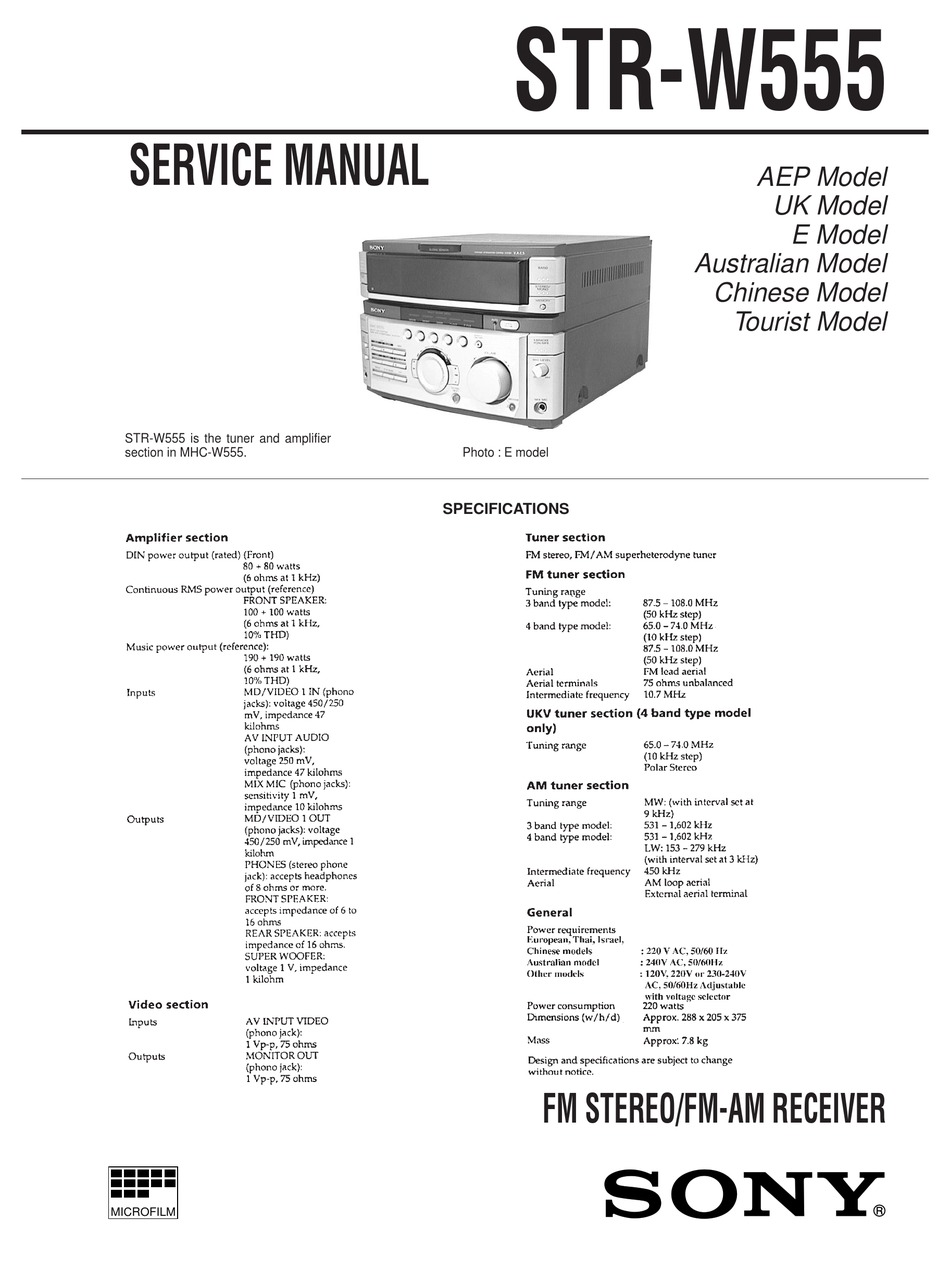 SONY STRW555 SERVICE MANUAL Pdf Download ManualsLib