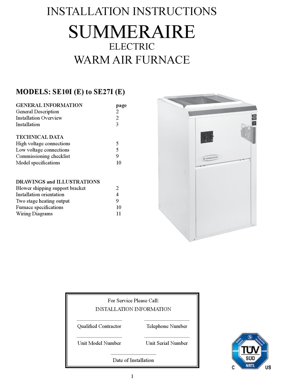 Specifications - SummerAire SE10I (E) Installation Instructions Manual  [Page 10] | ManualsLib
