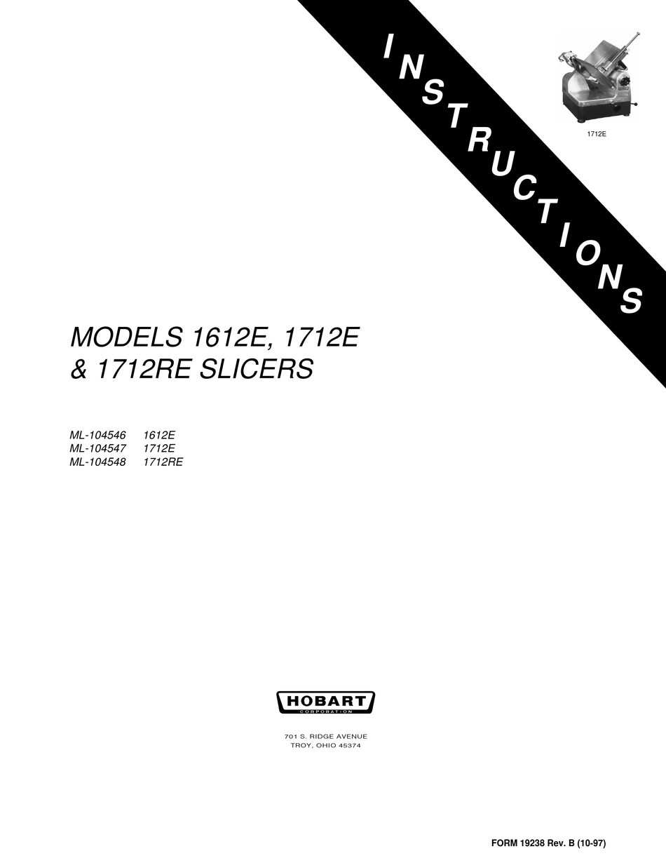 hobart and slicer and repair and manual