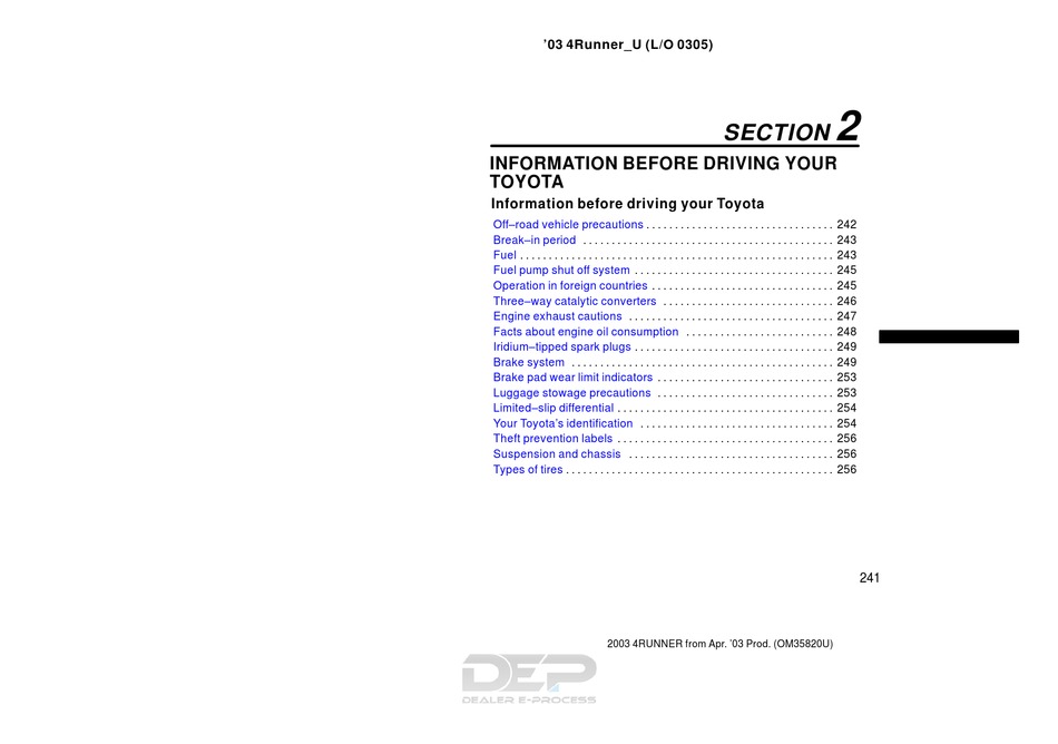 TOYOTA 2003 4RUNNER OWNER'S MANUAL Pdf Download | ManualsLib