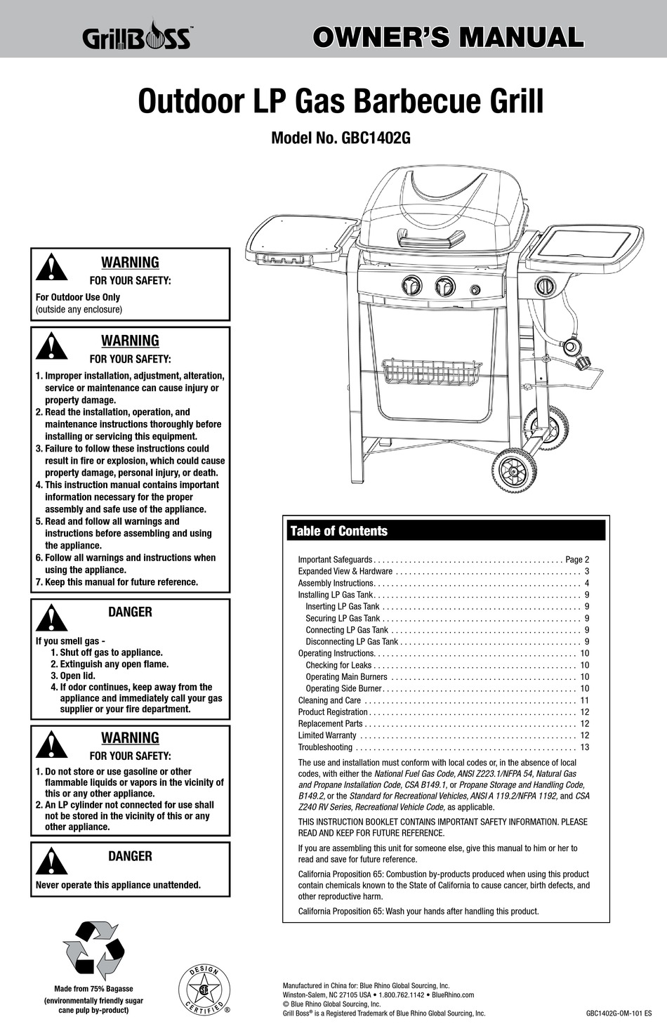 GRILL MASTER GBC1402G OWNER'S MANUAL Pdf Download | ManualsLib