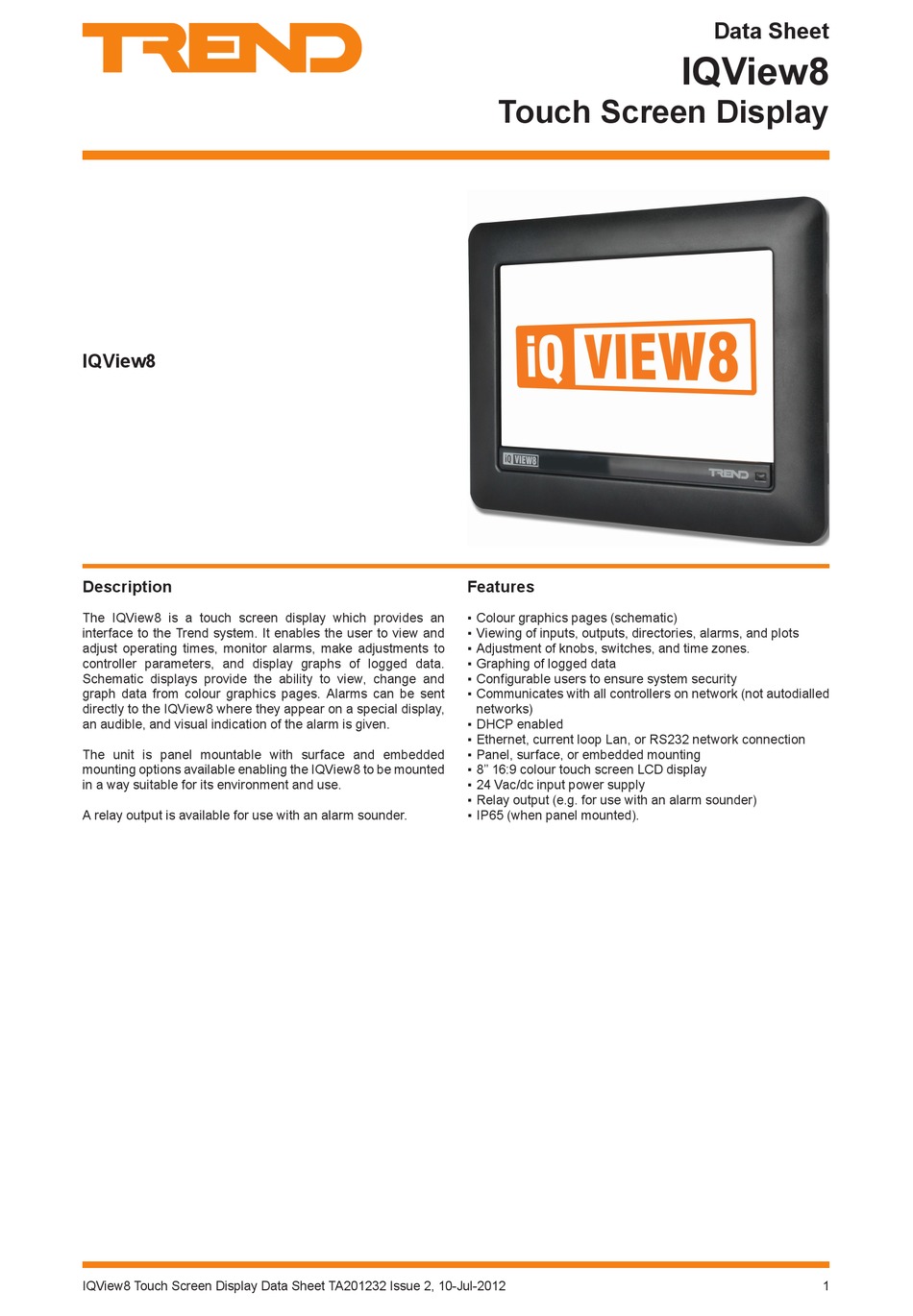 Trend Iqview8 Datasheet Pdf Download Manualslib