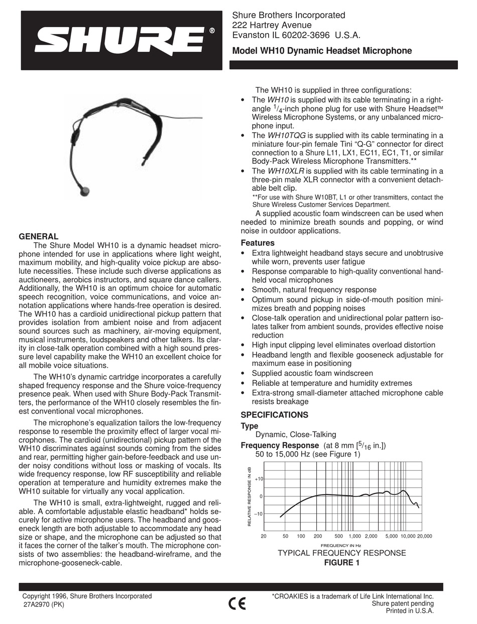 SHURE WH10 USER MANUAL Pdf Download | ManualsLib