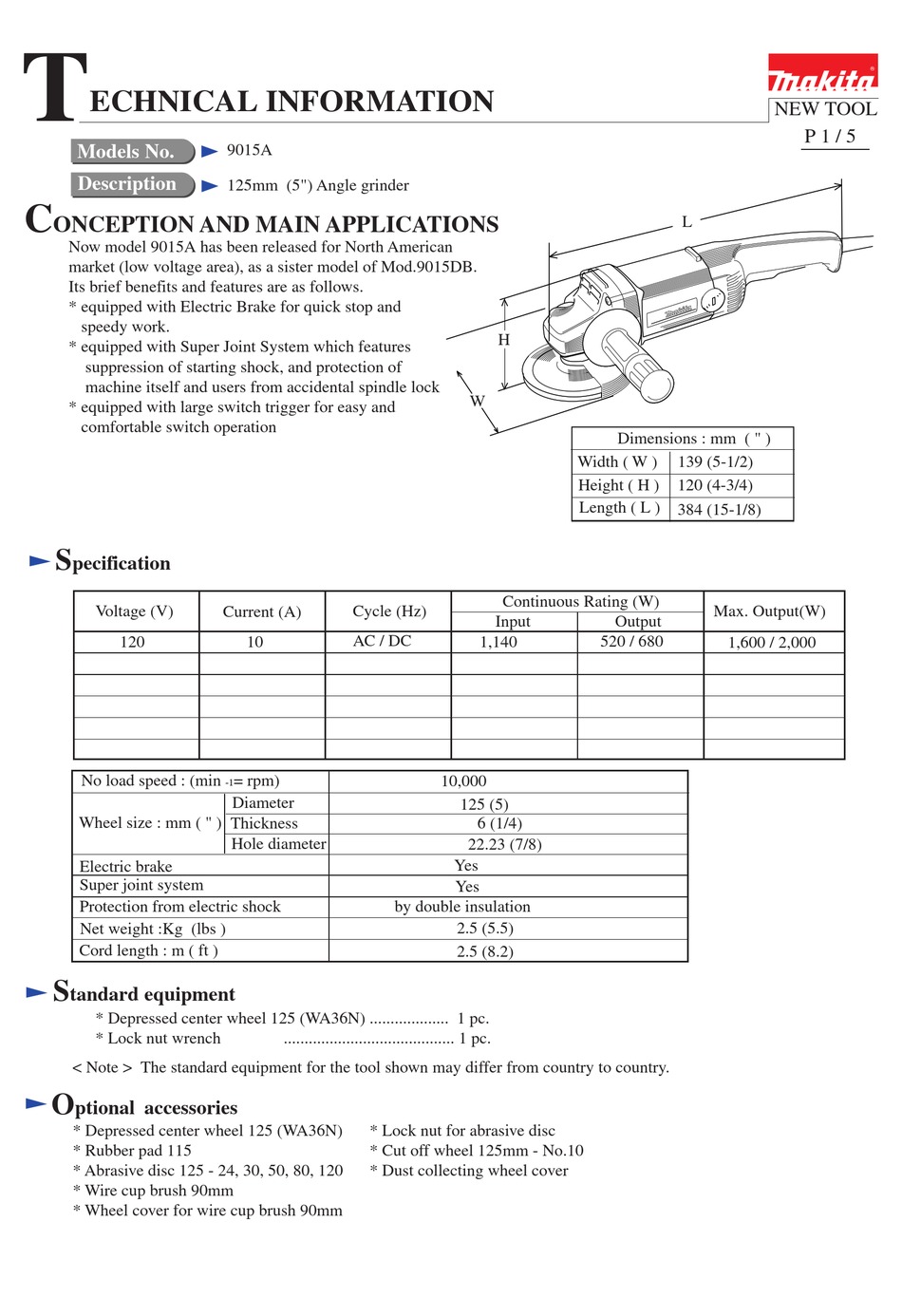 MAKITA 9015A TECHNICAL INFORMATION Pdf 