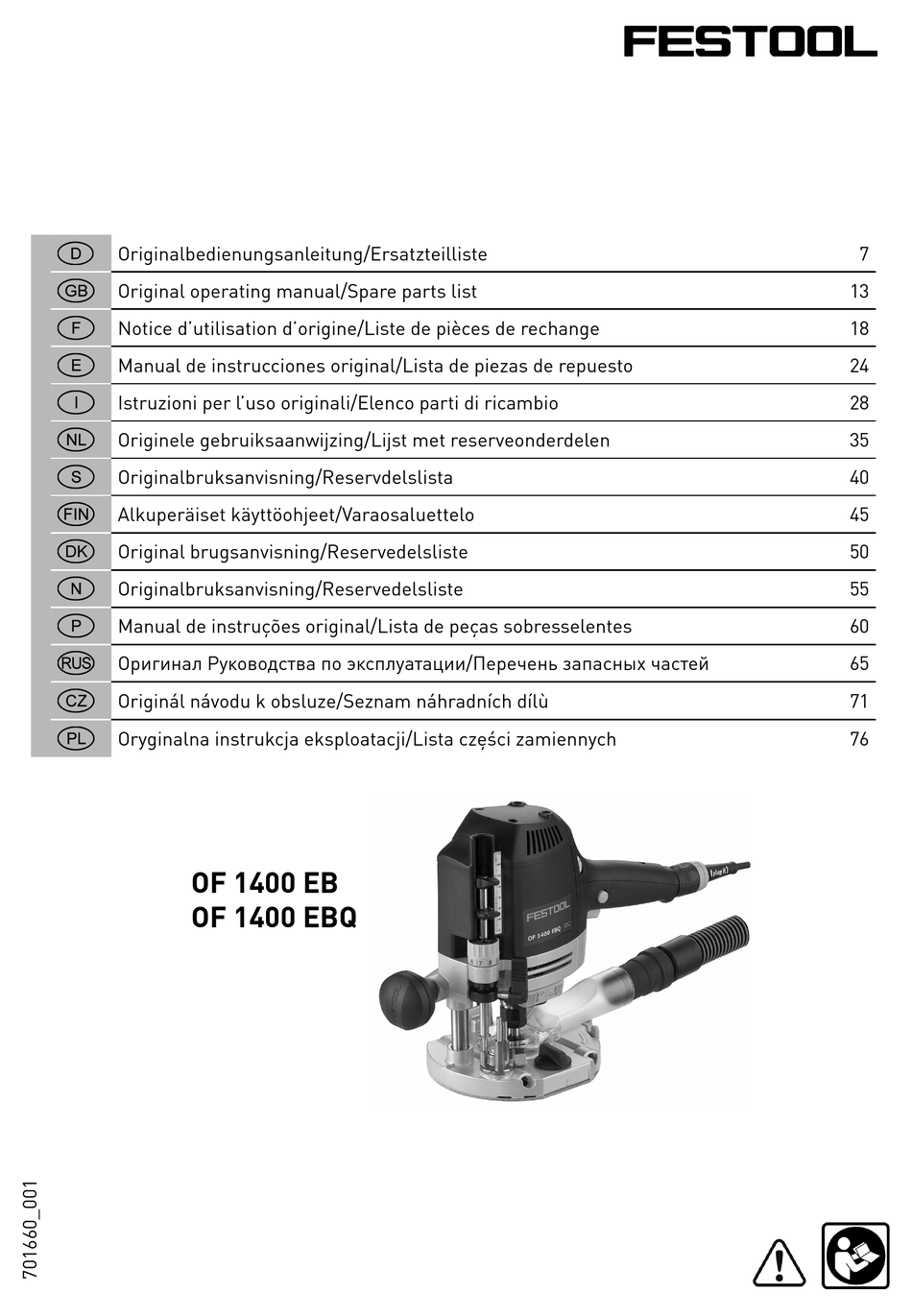 Festool Of 1400 Eb Original Operating Manual Spare Parts List Pdf Download Manualslib