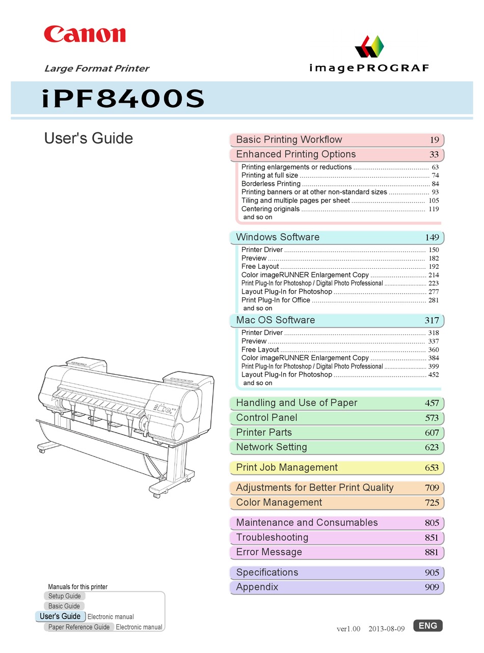 Canon Ipf8400s User Manual Pdf Download Manualslib
