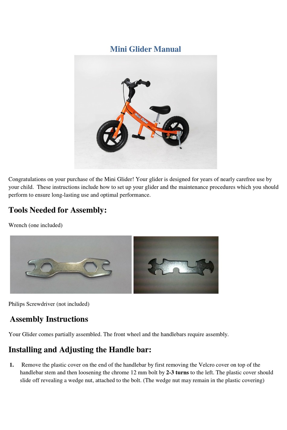 GLIDE BIKES MINI GLIDER MANUAL Pdf Download ManualsLib