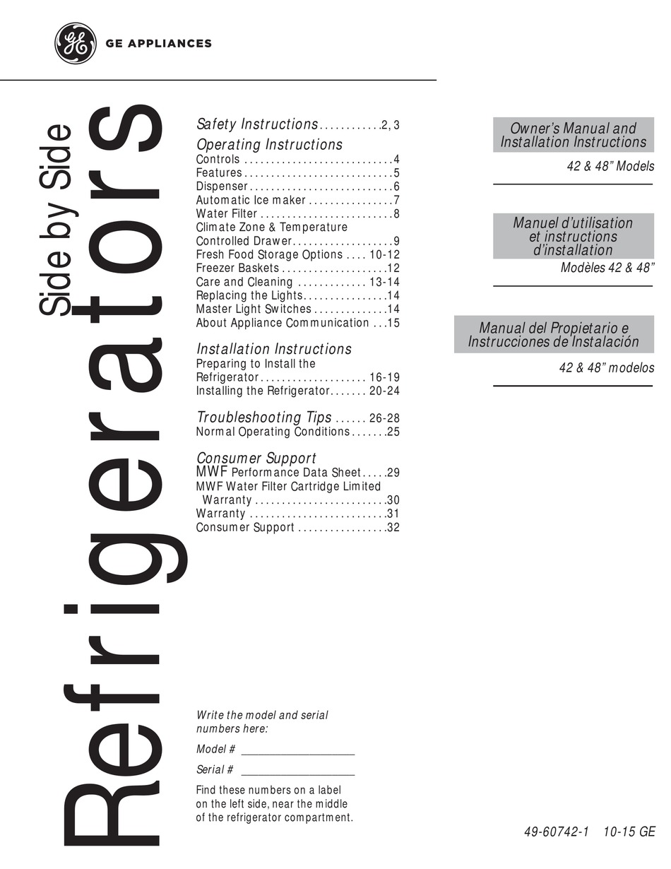 GE 42" OWNER'S MANUAL AND INSTALLATION INSTRUCTIONS Pdf Download