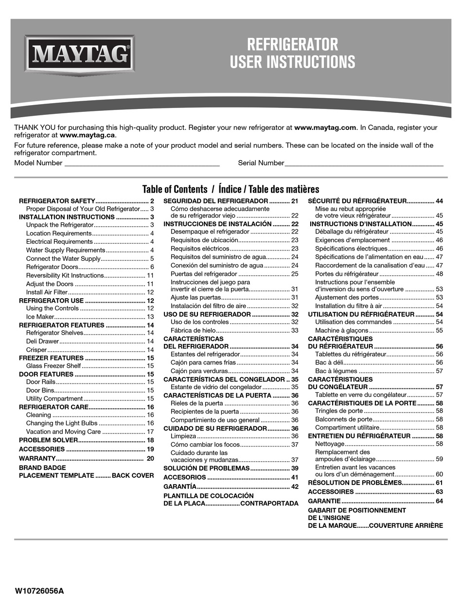 MAYTAG MRT711BZDH USER INSTRUCTIONS Pdf Download | ManualsLib