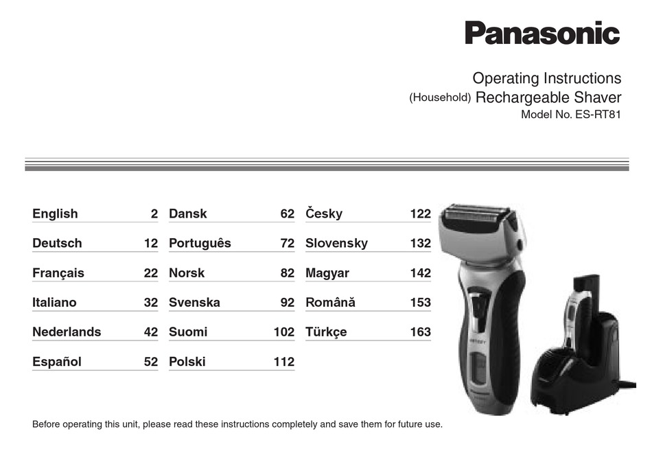 PANASONIC ES-RT81 OPERATING INSTRUCTIONS MANUAL Download | ManualsLib