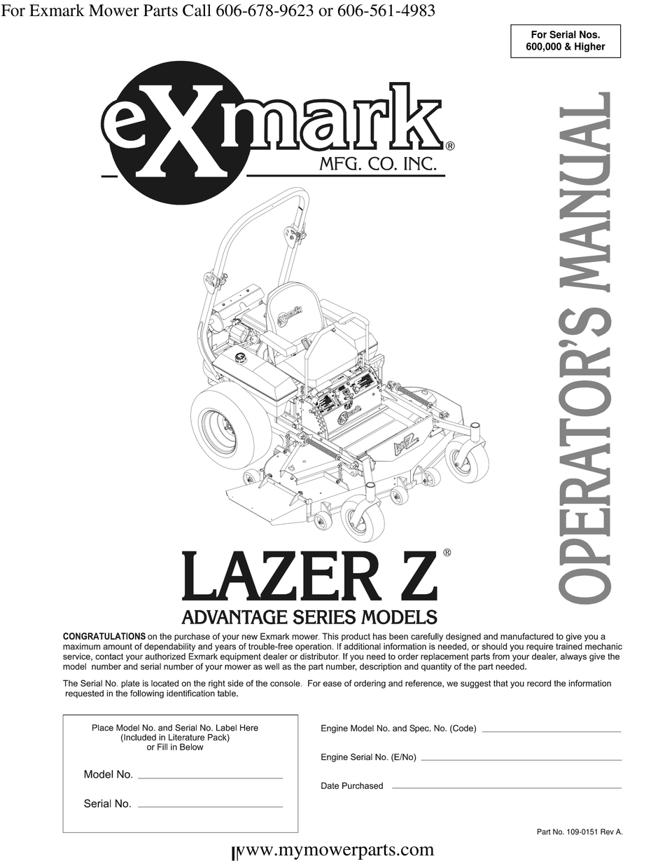 EXMARK LAZER Z ADVANTAGE SERIES OPERATOR