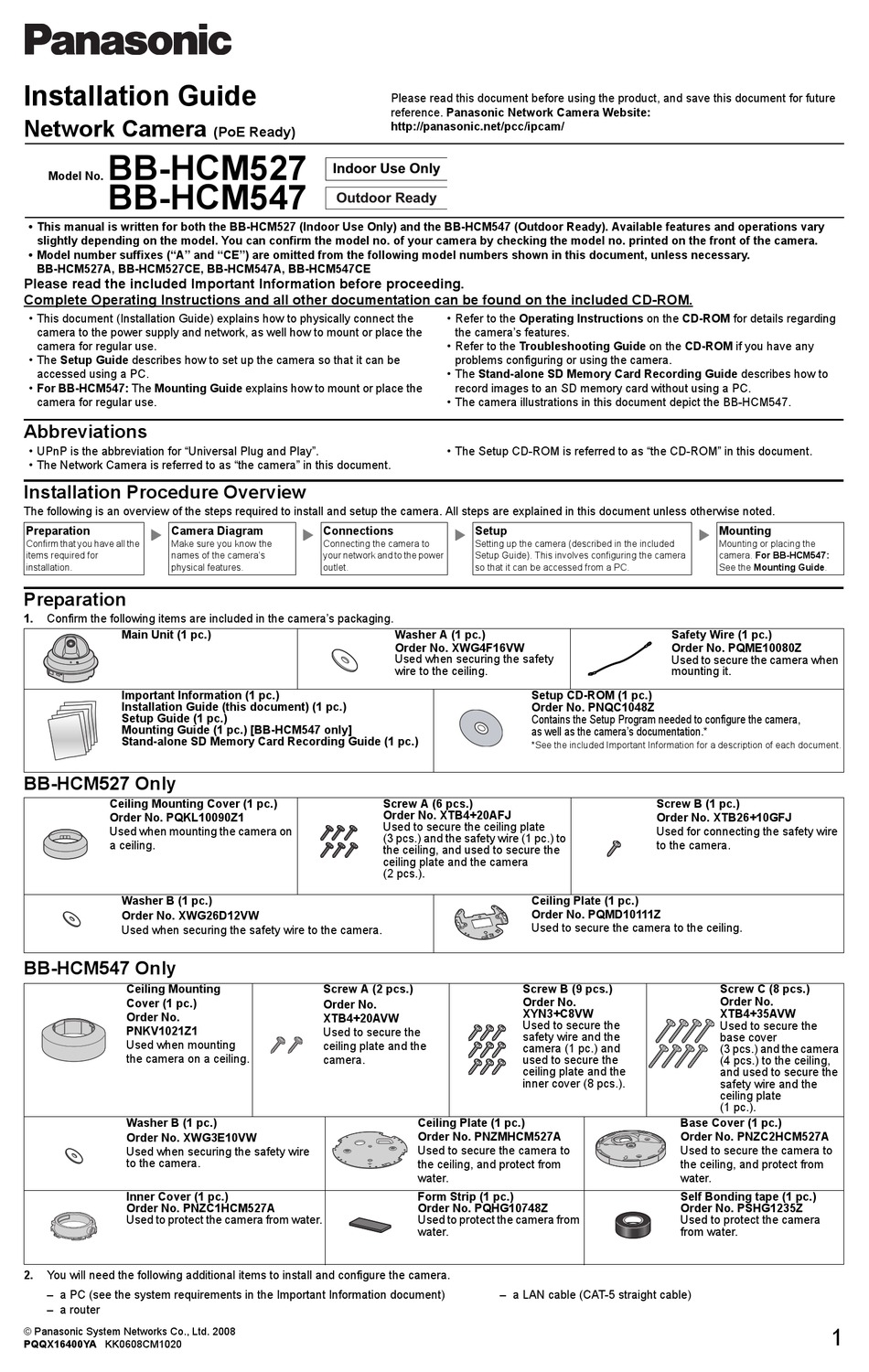 PANASONIC BB-HCM527 INSTALLATION MANUAL Pdf Download | ManualsLib