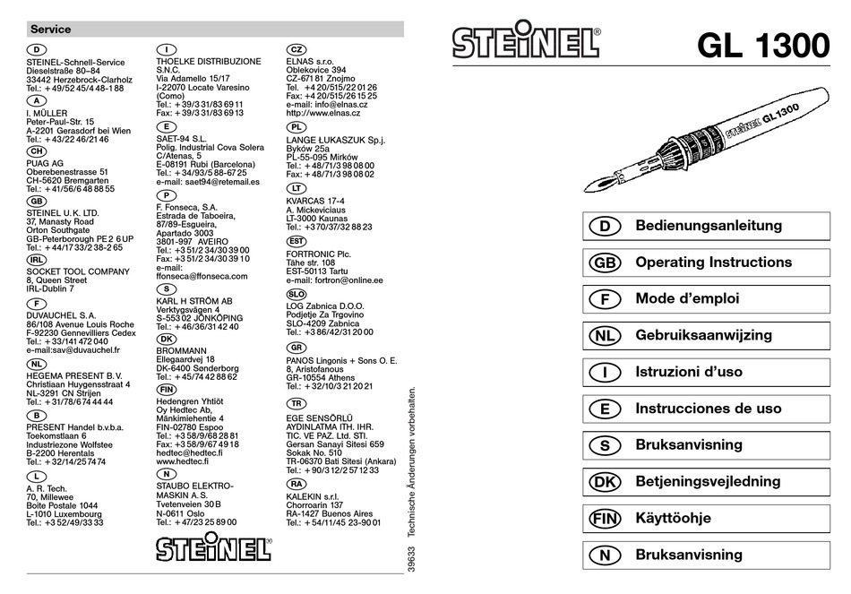 Steinel Gl 1300 Operating Instructions Manual Pdf Download Manualslib