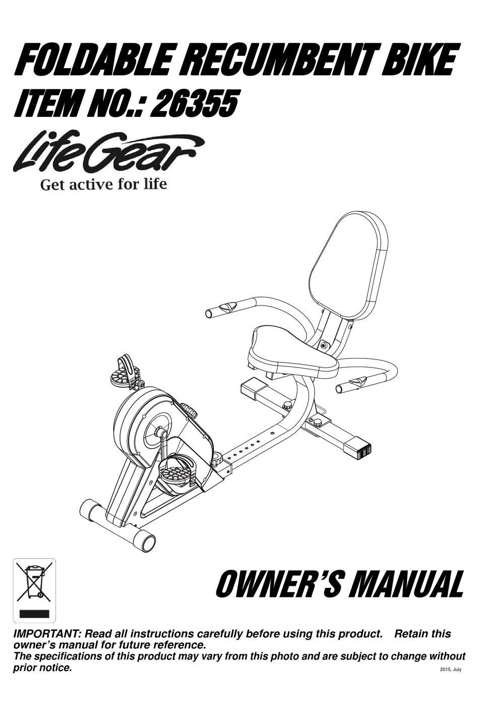 LIFE GEAR 26355 OWNER'S MANUAL Pdf Download ManualsLib