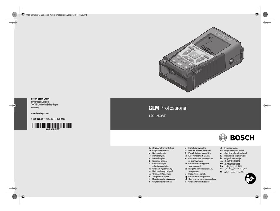 Bosch Glm 250 Vf Professional Original Instructions Manual Pdf Download Manualslib