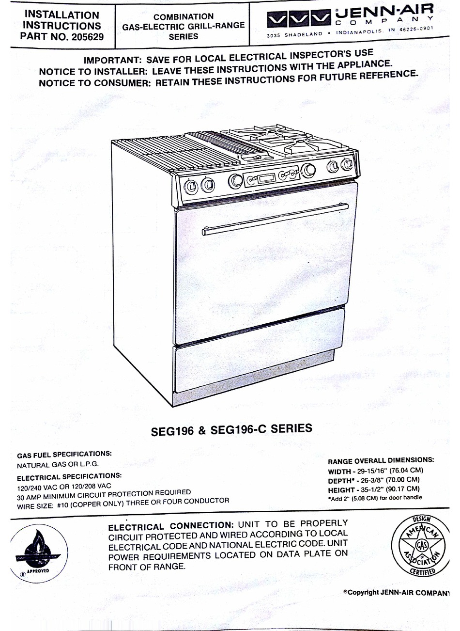 Jenn Air Seg196 C Series Installation Instructions Manual Pdf Download Manualslib