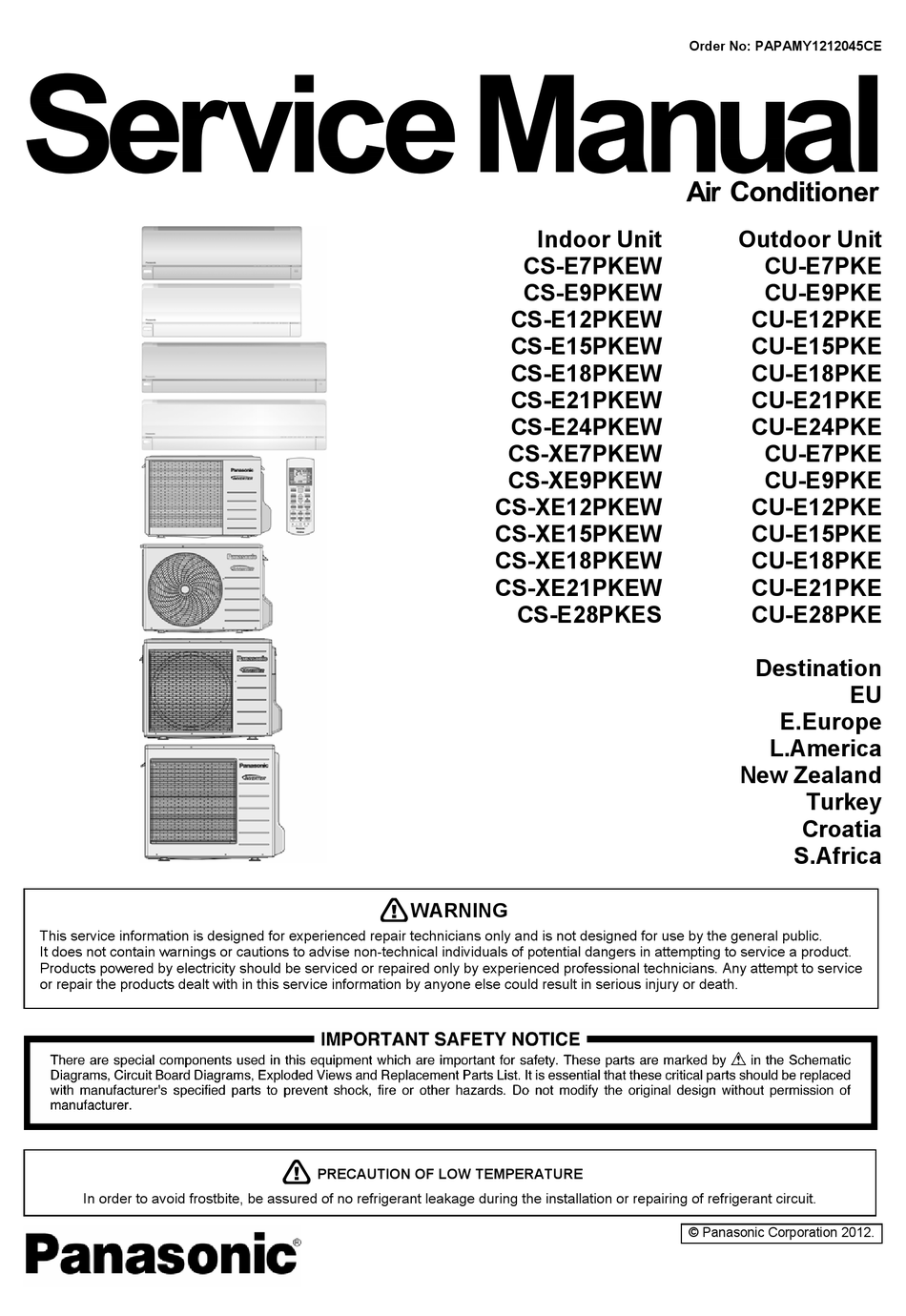 Panasonic Cs E7pkew Service Manual Pdf Download Manualslib